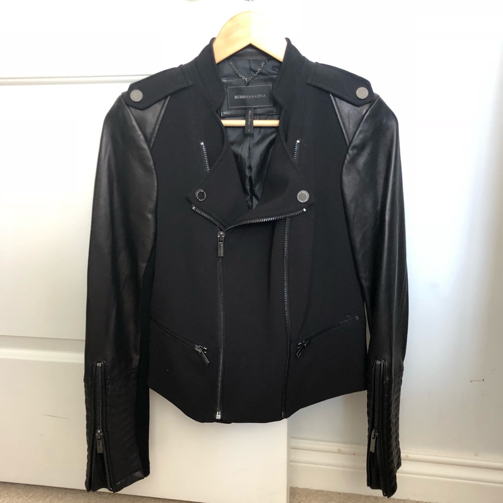 Bcbg Leather sleeve jacket